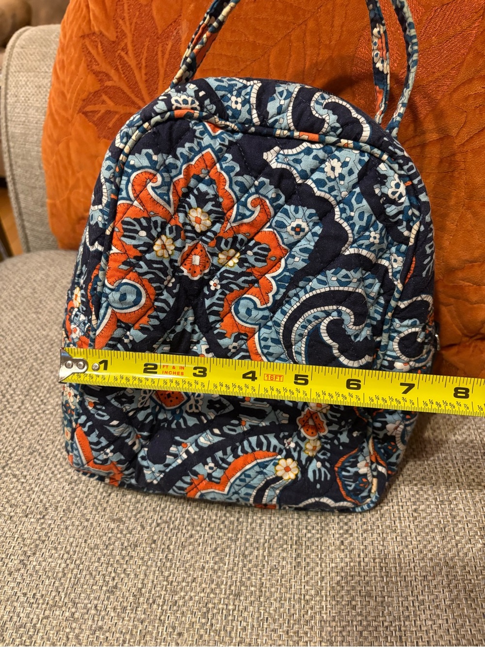 Vera Bradley Navy Quilted Lunch bag in Navy Blue, Baby Blue, and Orange Paisley